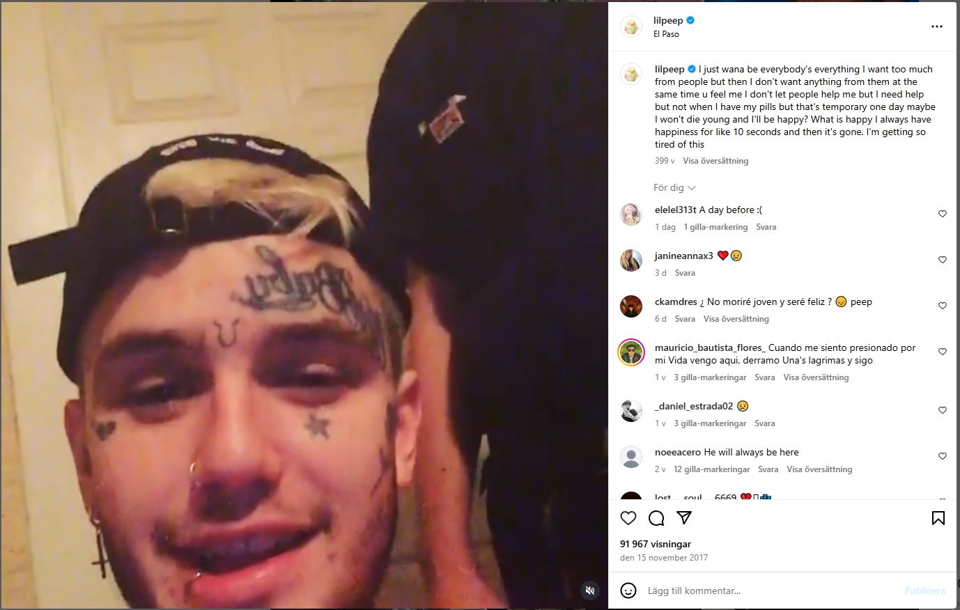 Lil peeps sista instagram-inlägg